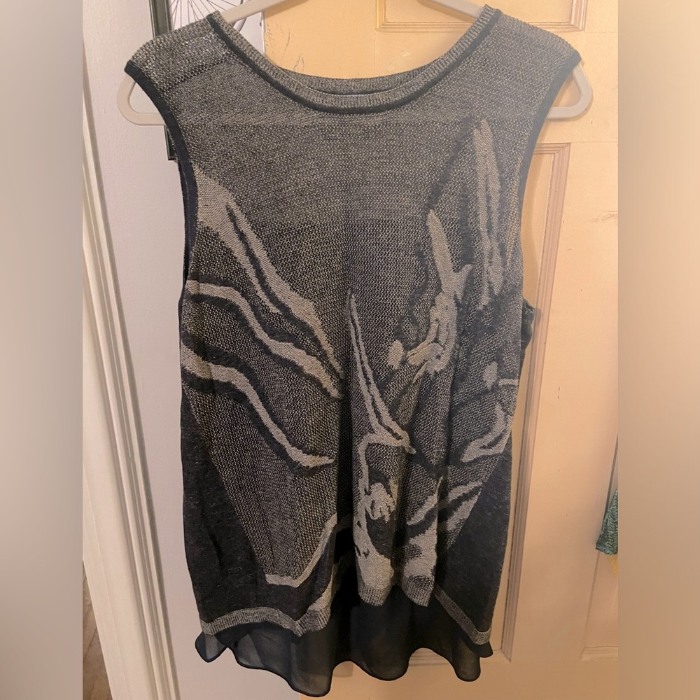 Grey and black mixed media top